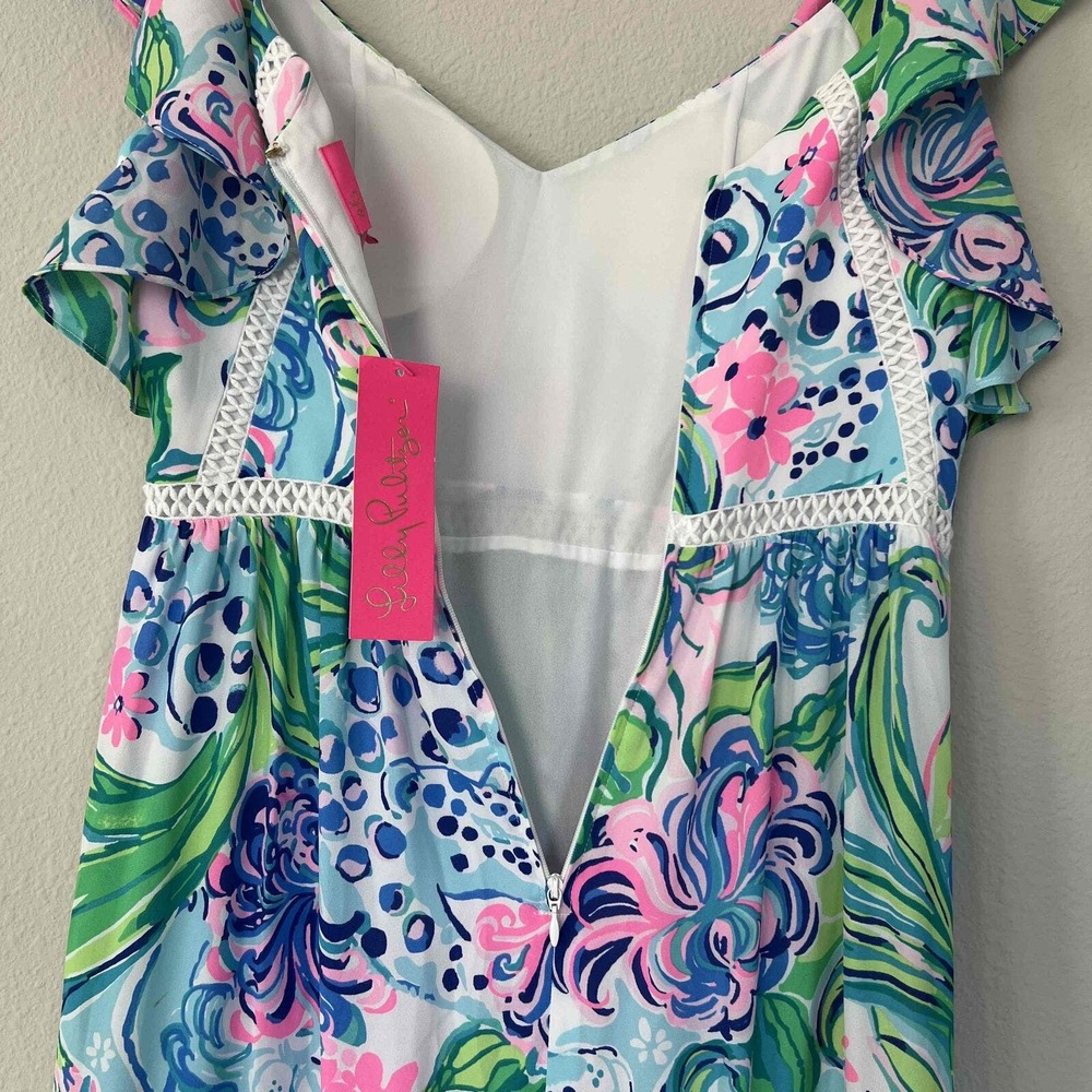 Lilly Pulitzer 6 Ivie Maxi Dress Kitten Around Fit & Flare Flutter Sleeve Lace - Picture 8 of 12